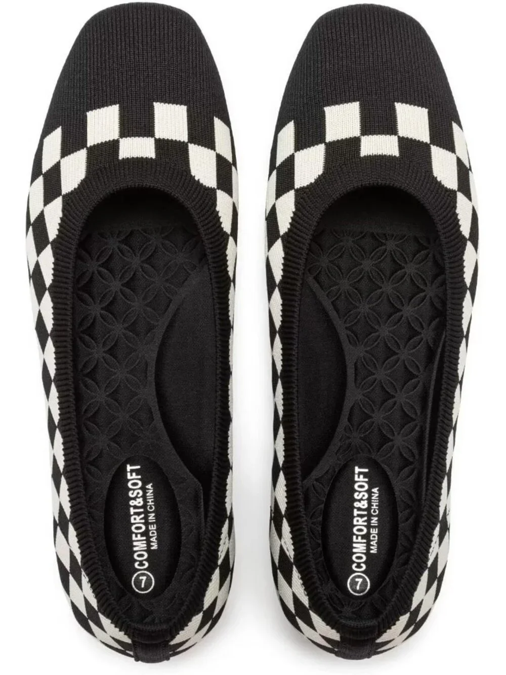 Women's Black Comfortable Slip on Washable Square Toe Ballet Flat Shoes for Work